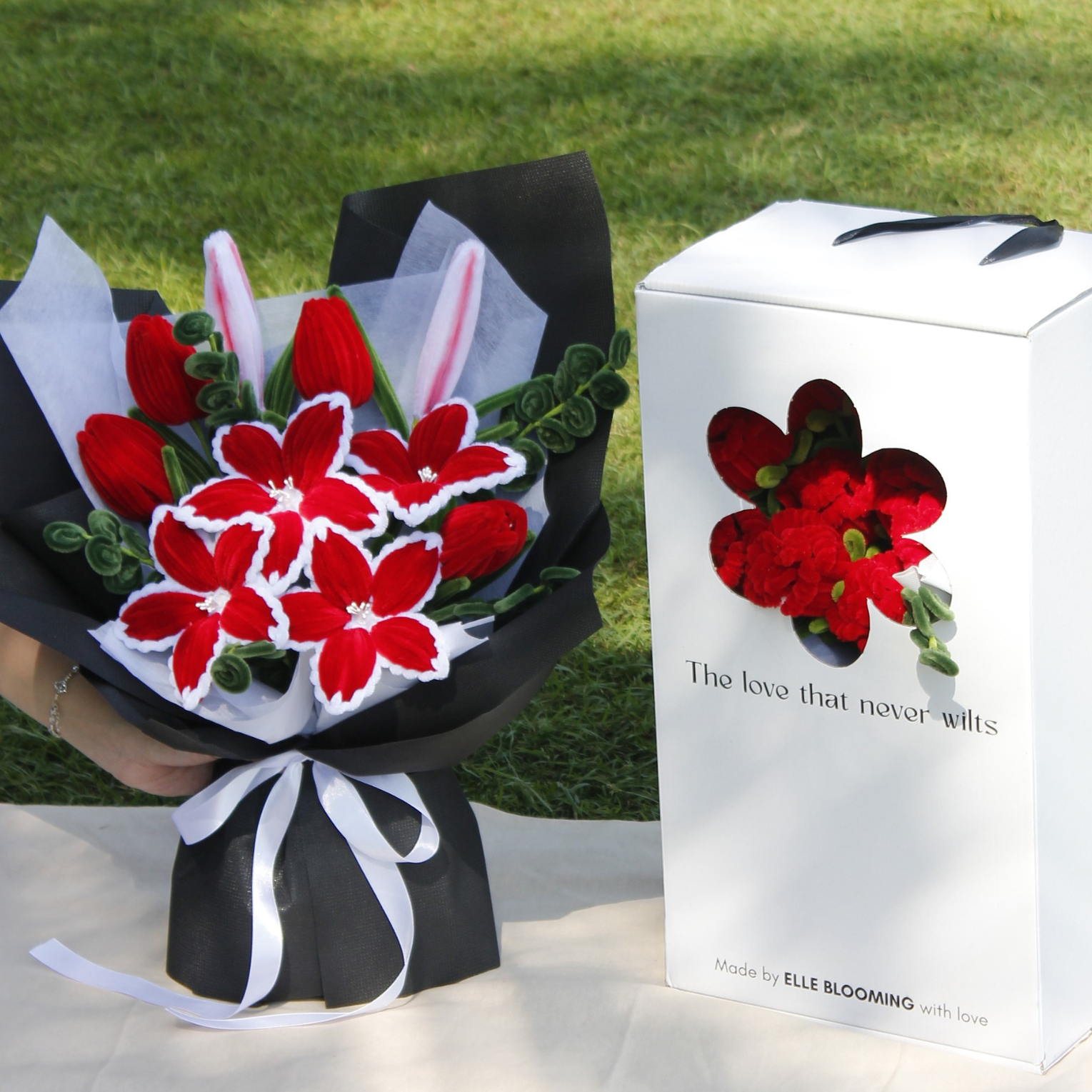 Petals After Midnight | Romantic Red Flower Bouquet – Handmade