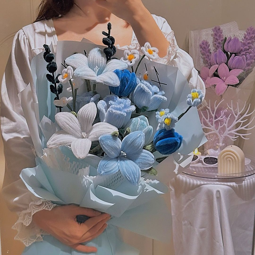 Azure Serenity – Handcrafted Blue Lily & Tulip Bouquet