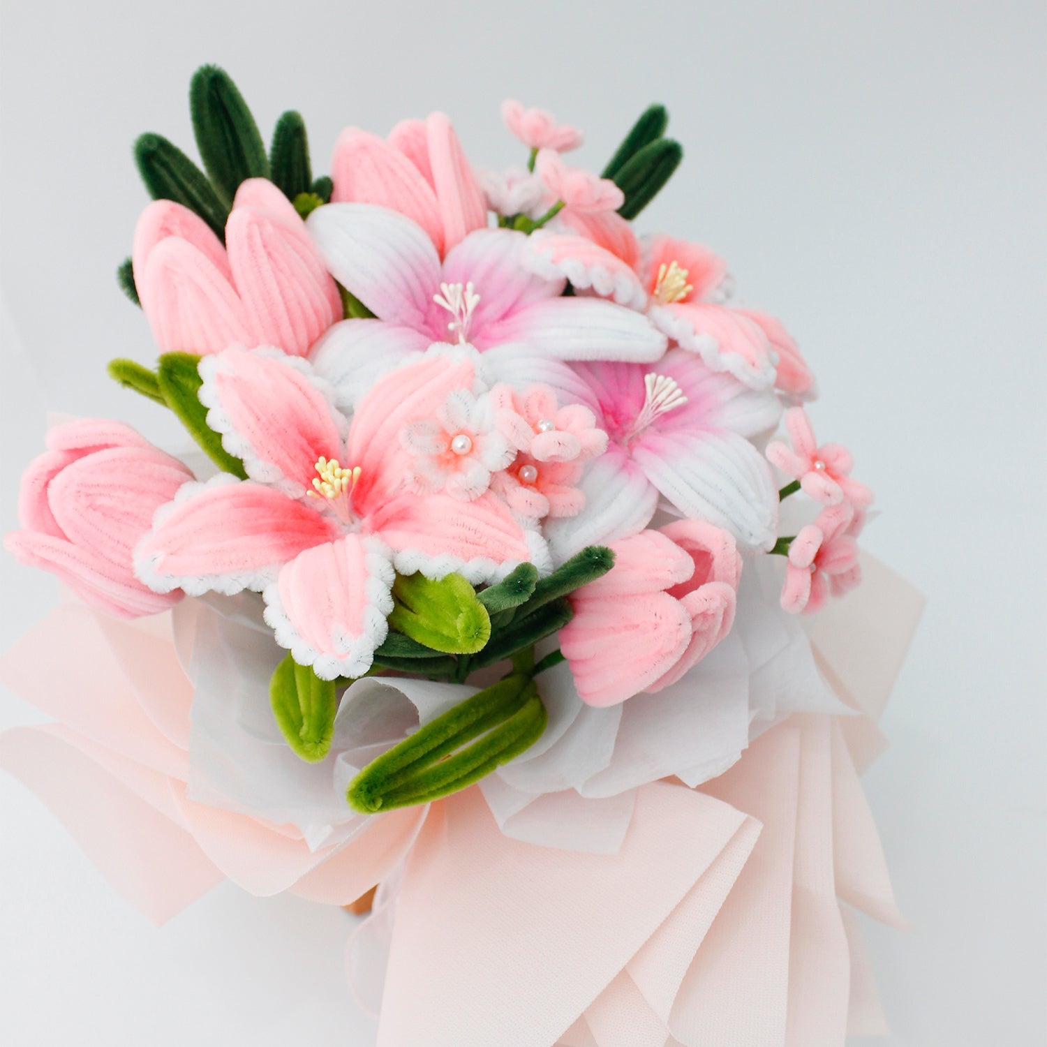 blush lily flower Blush Symphony Bouquet – Handmade Lily & Tulip Arrangement
