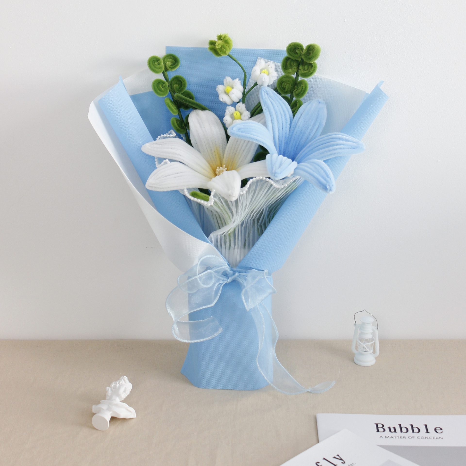 white and blue lily DIY Kit: Baby Blue Lilies