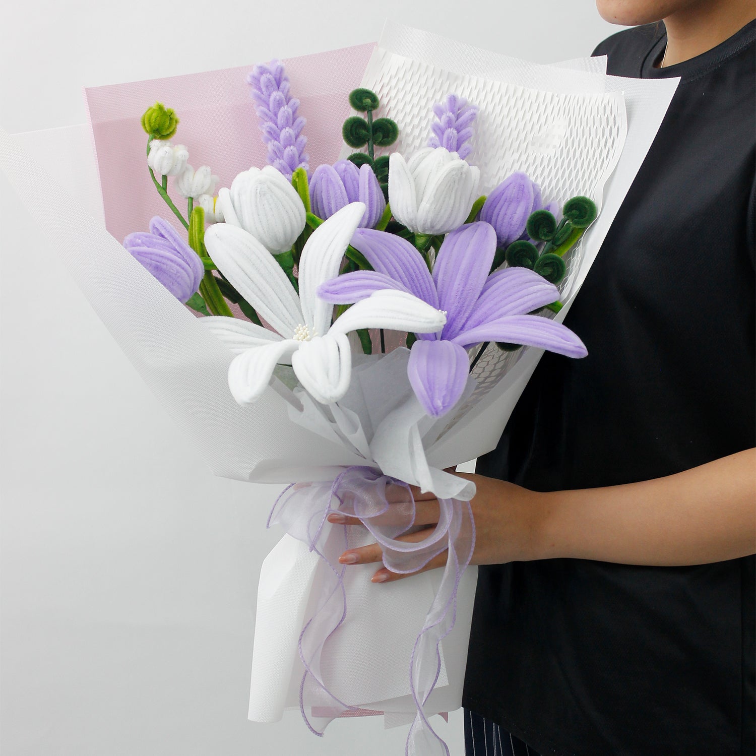Moonlit Elegance Bouquet – Handmade Lily & Tulip Arrangement