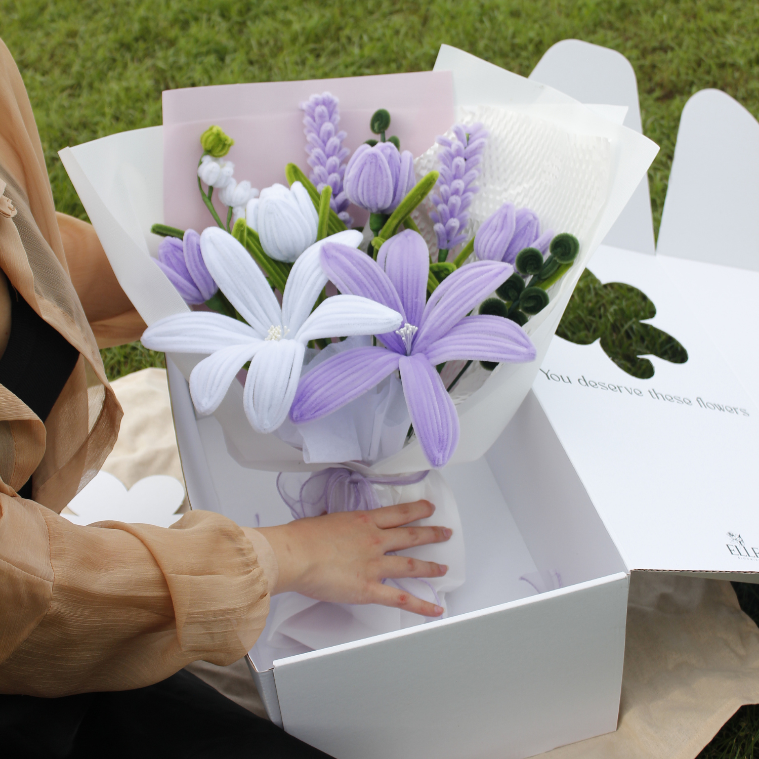 Moonlit Elegance Bouquet – Handmade Lily & Tulip Arrangement