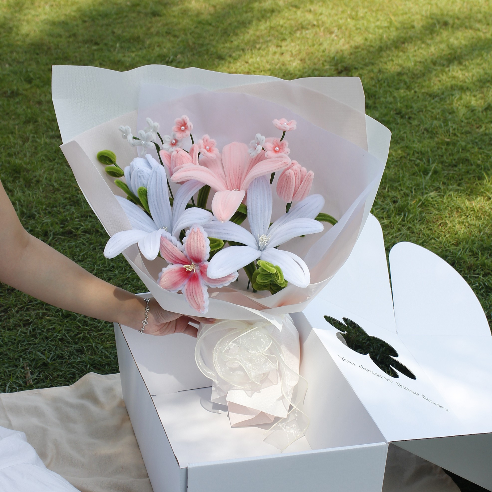 lily blossom bloom flower shop Pastel Bloom Bouquet – Handmade Lily & Tulip Arrangement