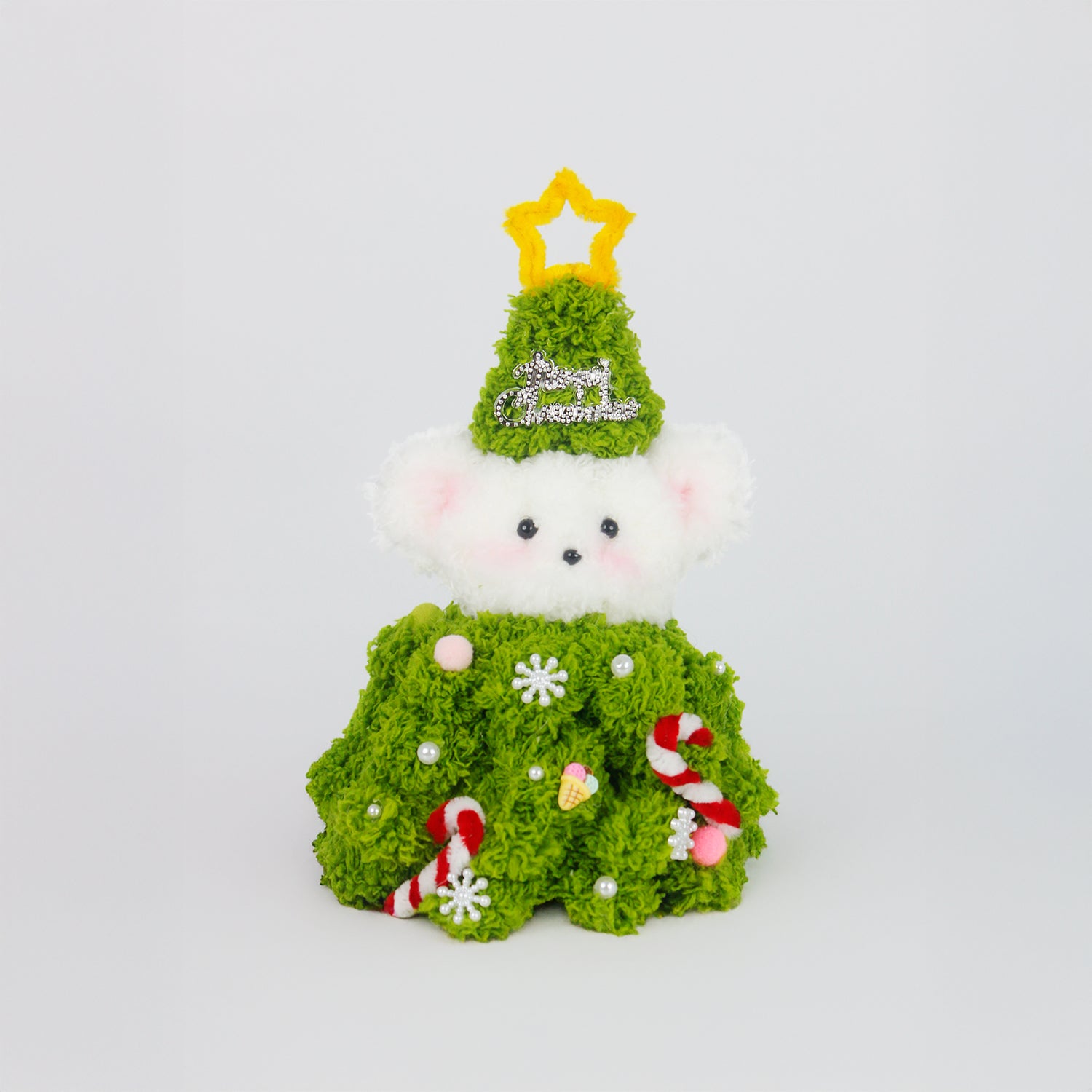 Adorable Christmas tree bear made from green pipe cleaners, decorated with candy canes and snowflakes. A perfect handmade Christmas gift or festive home decoration.